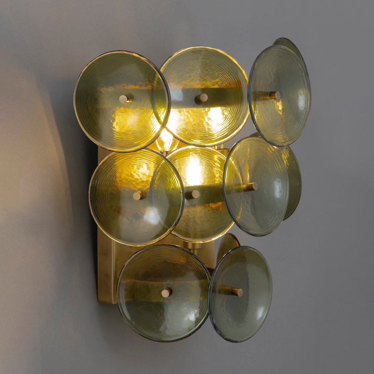 Aurora Wall Sconce Pressed Glass Disc Vintage Amber | ventumra