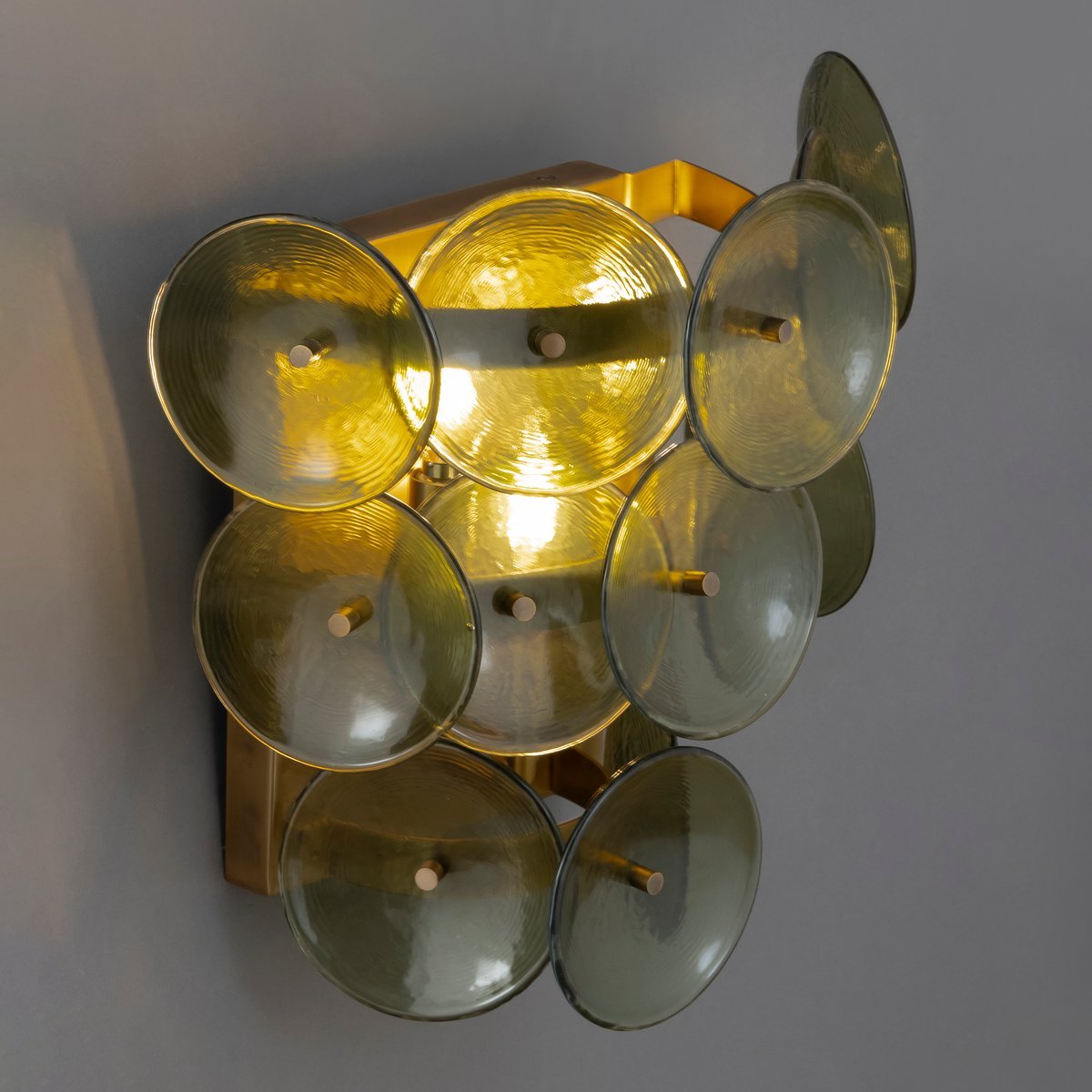 Aurora Wall Sconce Pressed Glass Disc Vintage Amber | ventumra