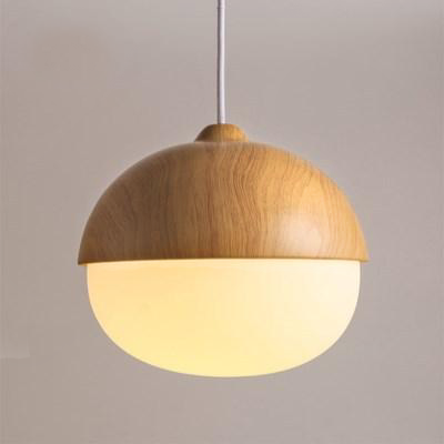 VerdantLume Wood and Moon Glass Pendant Light for Living Room