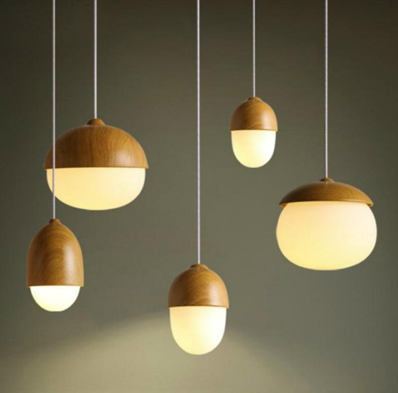 VerdantLume Wood and Moon Glass Pendant Light for Living Room