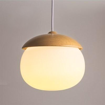 VerdantLume Wood and Moon Glass Pendant Light for Living Room