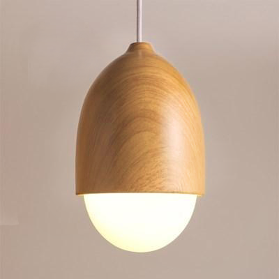 VerdantLume Wood and Moon Glass Pendant Light for Living Room
