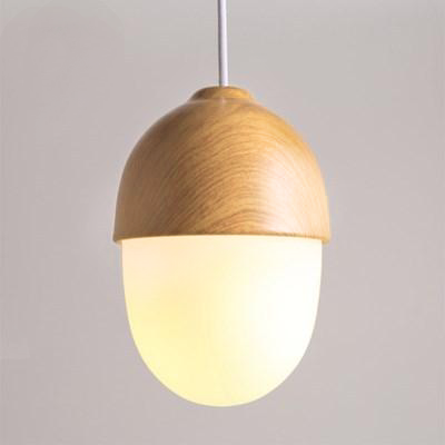 VerdantLume Wood and Moon Glass Pendant Light for Living Room