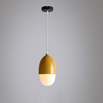 VerdantLume Wood and Moon Glass Pendant Light for Living Room