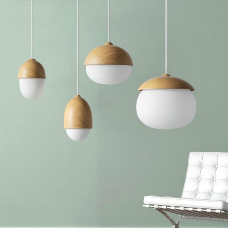 VerdantLume Wood and Moon Glass Pendant Light for Living Room