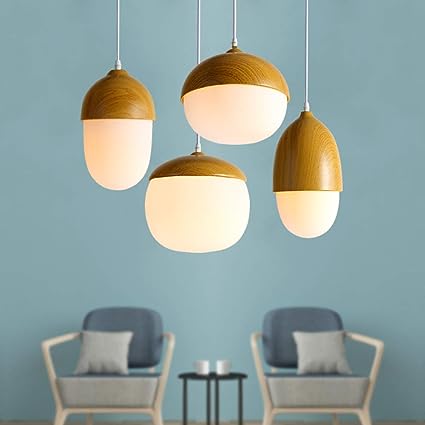 VerdantLume Wood and Moon Glass Pendant Light for Living Room