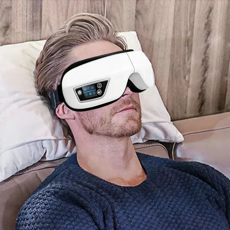LuminaFlex מכשיר עיסוי עיניים 6D — לחץ אוויר, חימום, רטט, Bluetooth, עיצוב מתקפל
