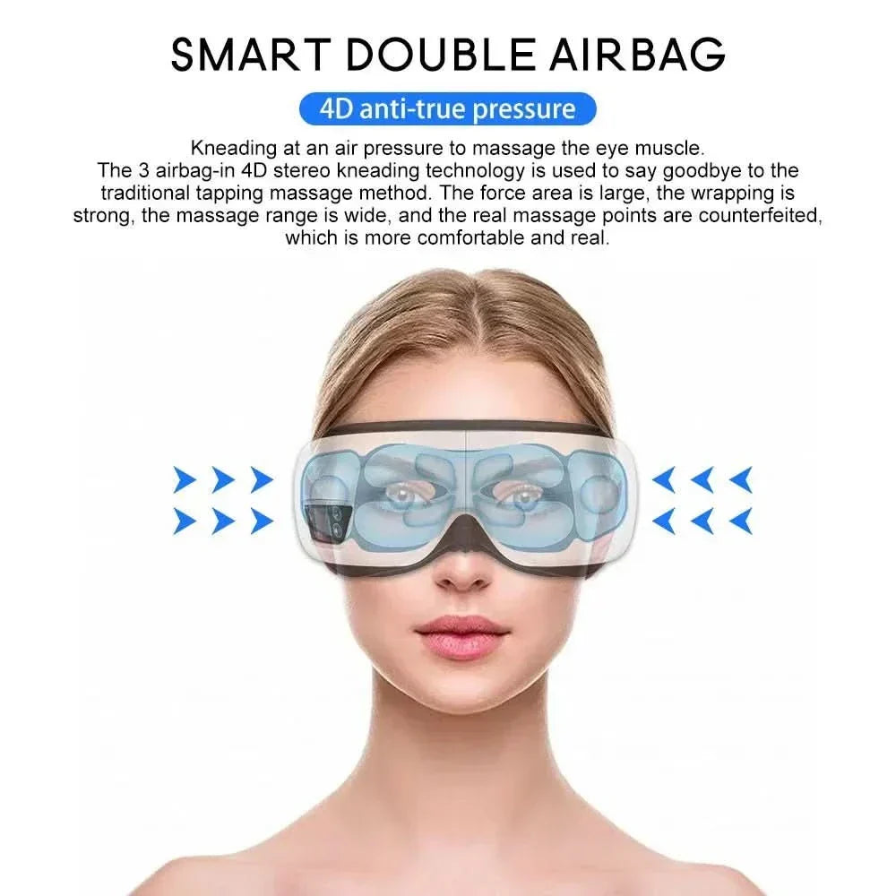 LuminaFlex מכשיר עיסוי עיניים 6D — לחץ אוויר, חימום, רטט, Bluetooth, עיצוב מתקפל