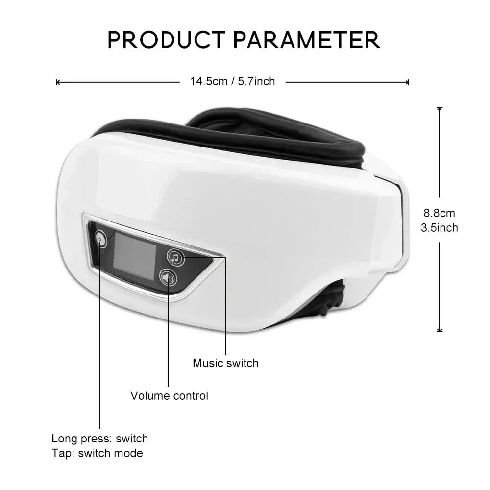 LuminaFlex מכשיר עיסוי עיניים 6D — לחץ אוויר, חימום, רטט, Bluetooth, עיצוב מתקפל