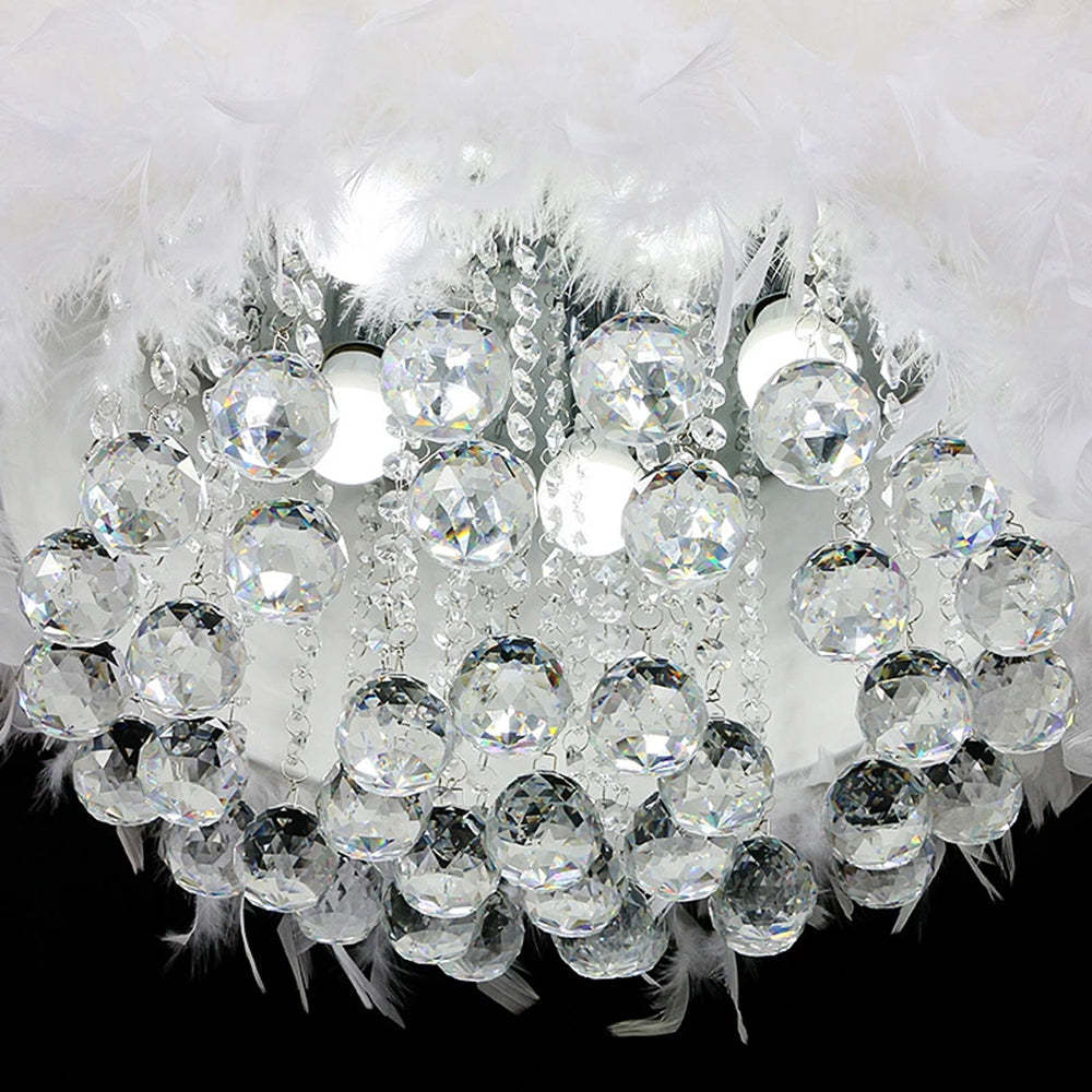 O'Moore Modern Luxury Round Chandelier, Feather/Crystal, White | ventumra