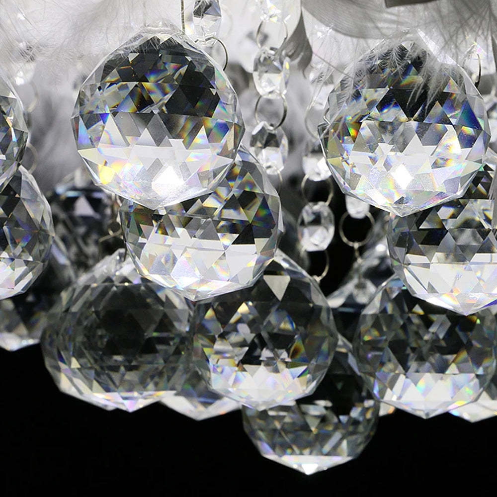O'Moore Modern Luxury Round Chandelier, Feather/Crystal, White | ventumra