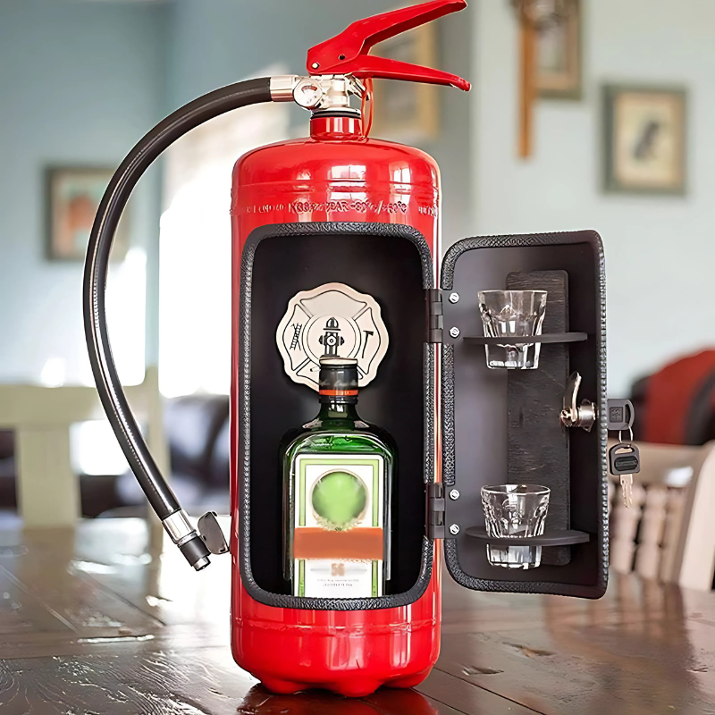 Mini-bar elegant realizat manual dintr-un stingător de incendiu autentic