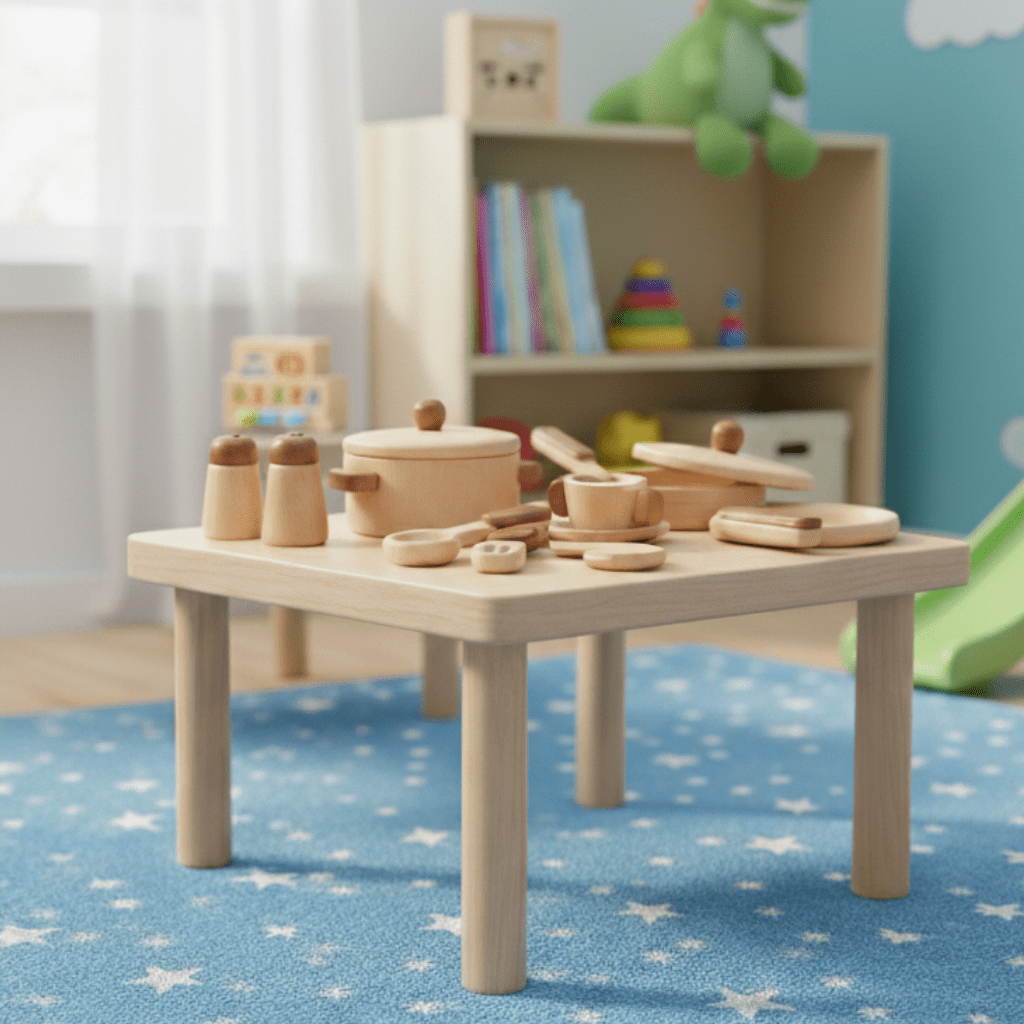 ForestNest Wooden Kids Kitchen — Tree Trunk Themed Role Play Toy, Ages 3+
