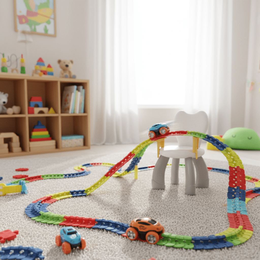 FlexiRace Kreatives Rennstrecken-Set - Flexible Strecken, Korkenzieherschleifen