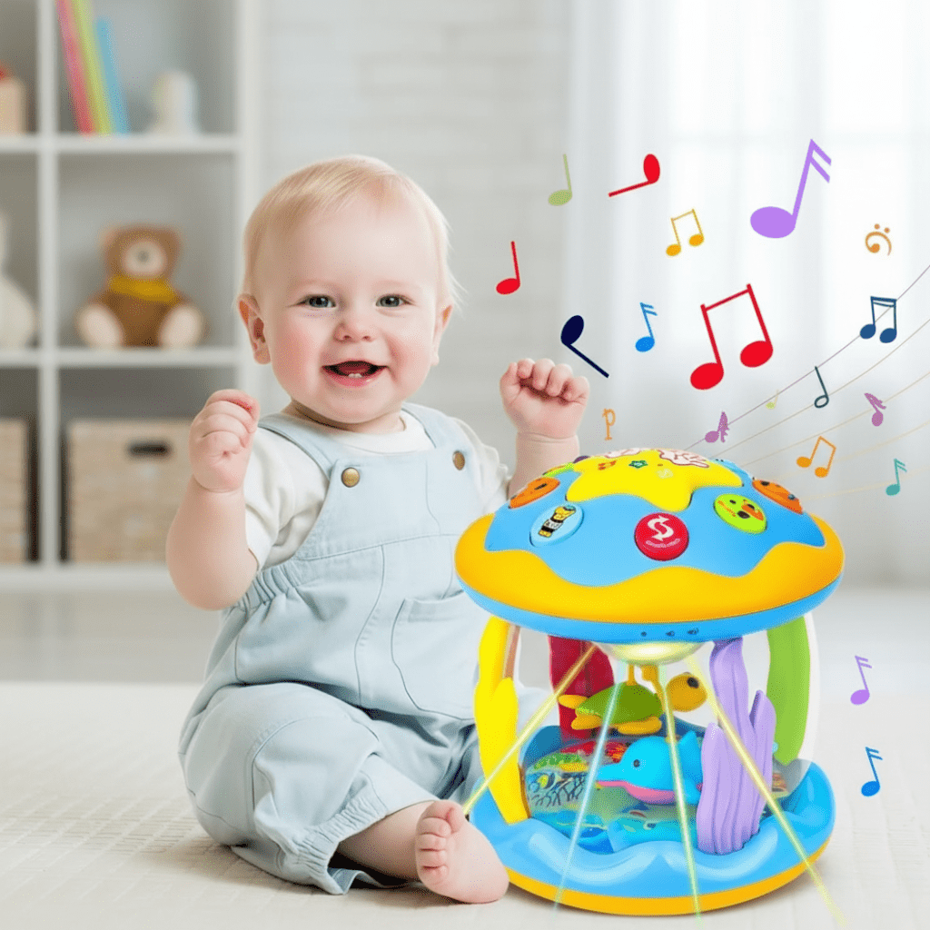 WhirlTone Musical Twirling Toy — Rotating Ocean Lights, Soft Tunes