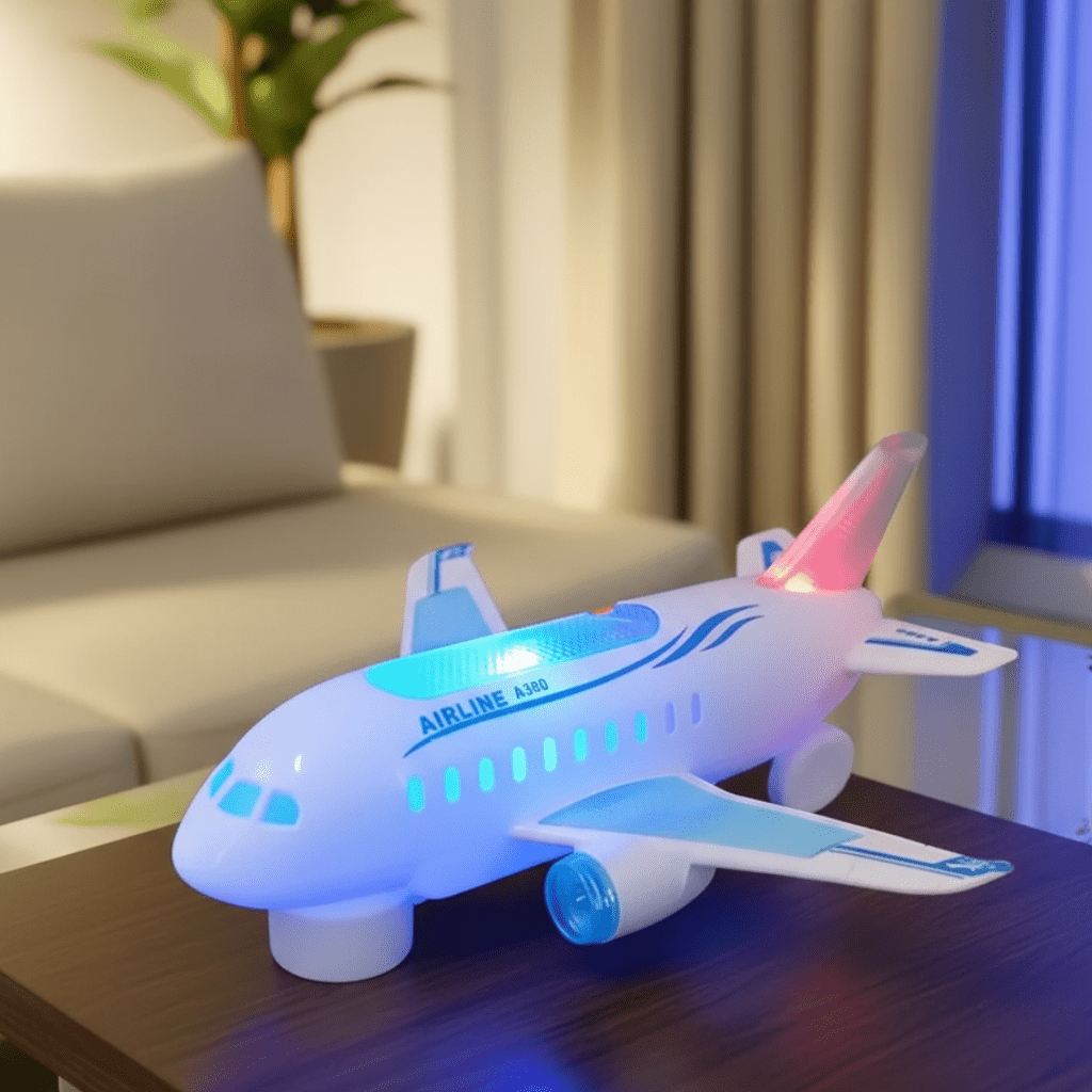 Avión de juguete eléctrico con LED SkySpin — Mecanismo de rotación de 360 grados y reproducción de música integrada