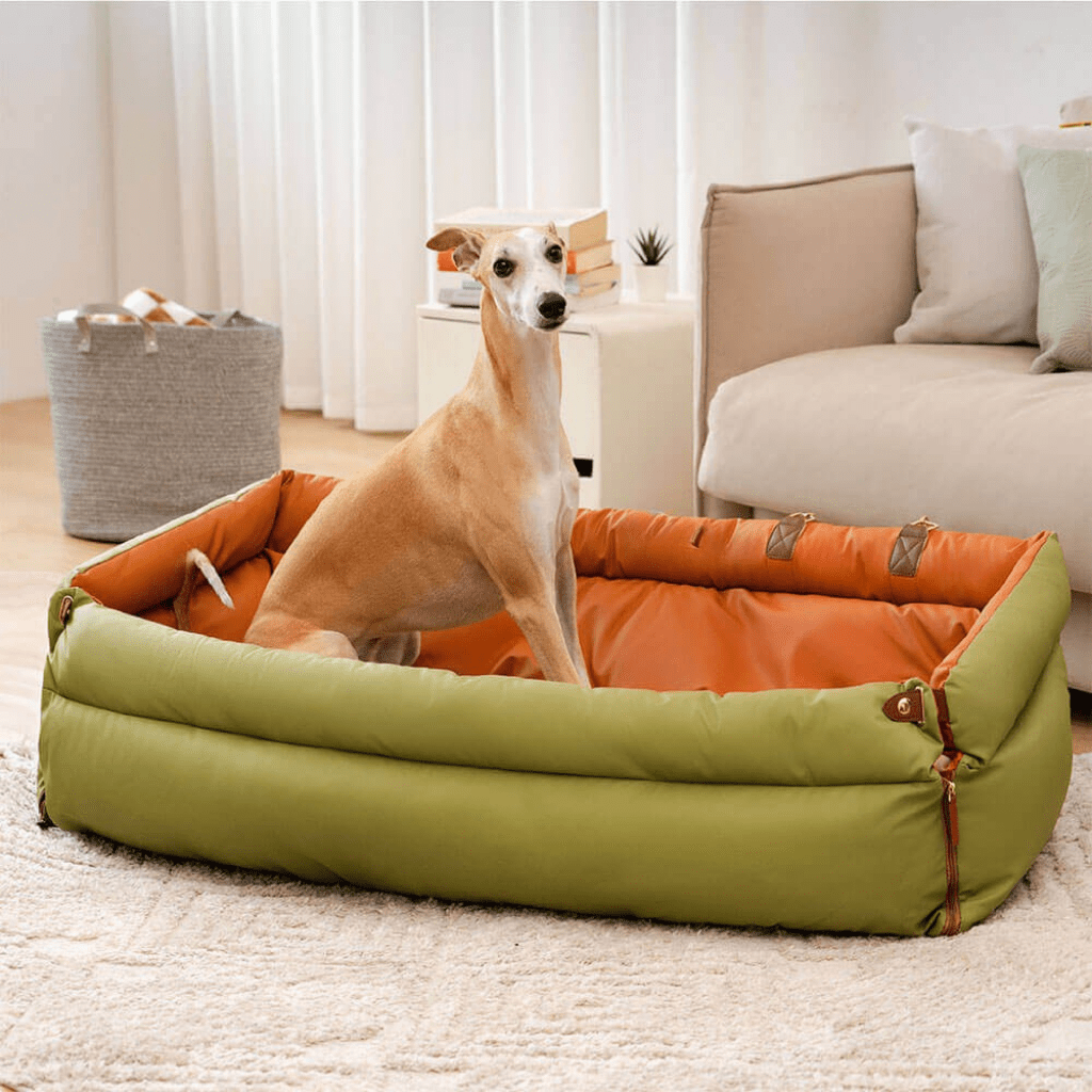 PawVogue Elite Large Dog Car Seat Bed — Faux Leather Cover, Non-Slip Base