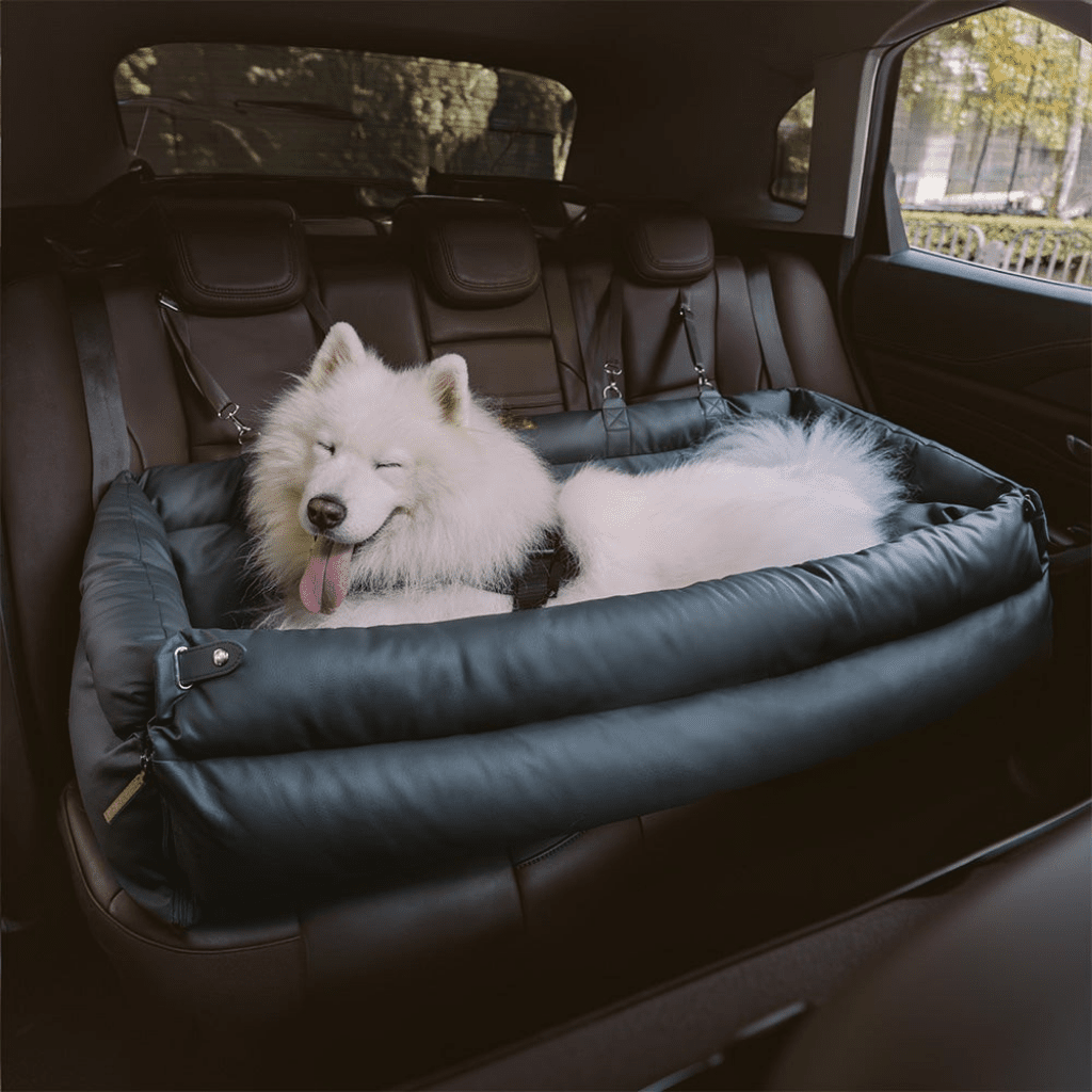 PawVogue Elite Large Dog Car Seat Bed — Faux Leather Cover, Non-Slip Base