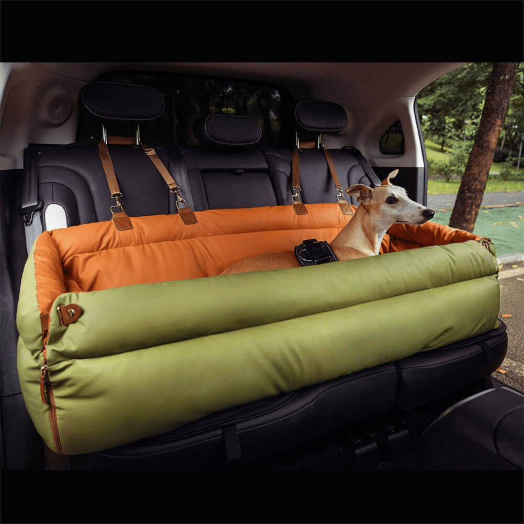 PawVogue Elite Large Dog Car Seat Bed — Faux Leather Cover, Non-Slip Base