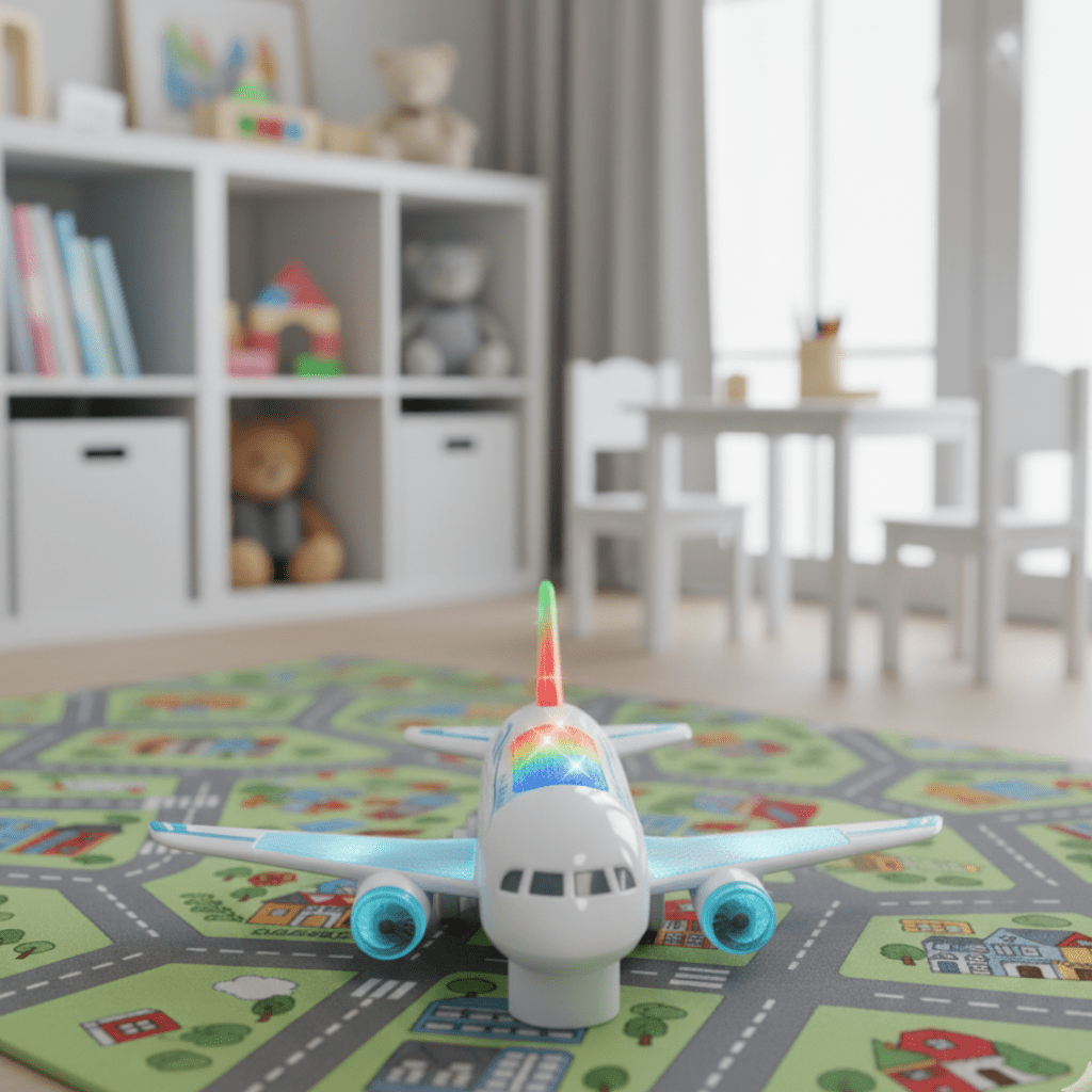Avión de juguete eléctrico con LED SkySpin — Mecanismo de rotación de 360 grados y reproducción de música integrada