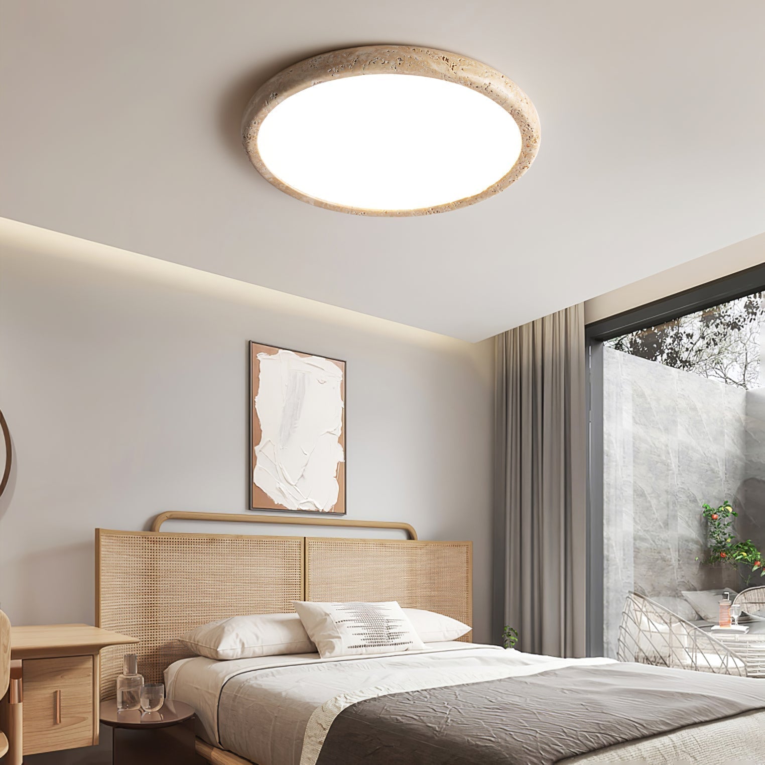 Yellow Travertine Ceiling Light With Integrated LED