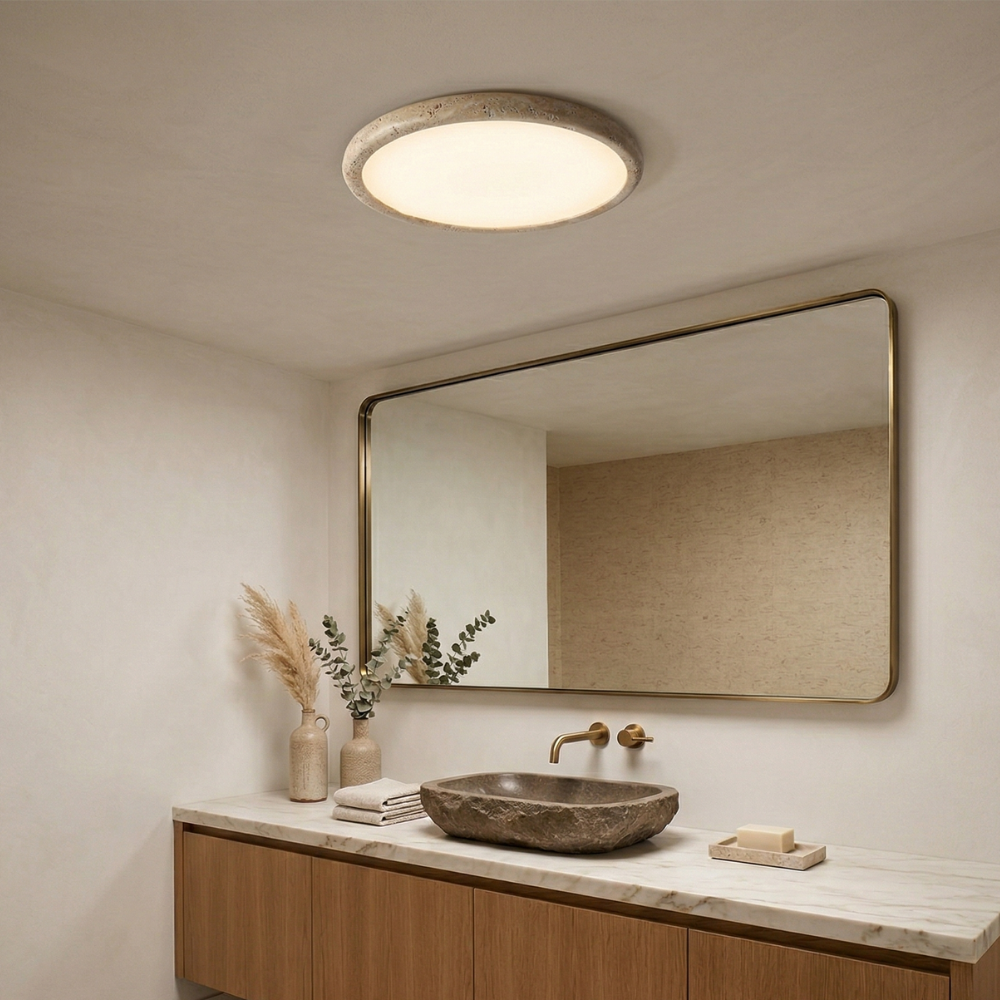 Yellow Travertine Ceiling Light With Integrated LED