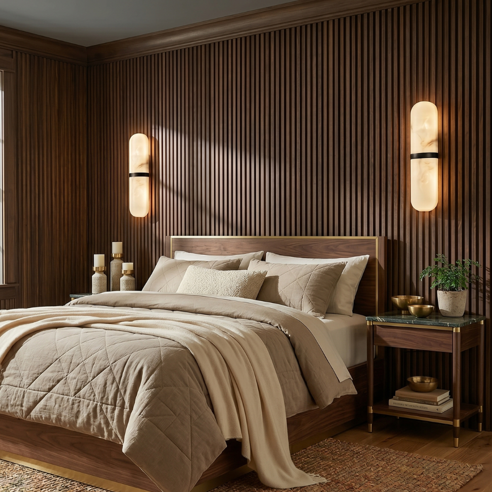 Dimmable Wall Sconce With Alabaster Shade And Brass Finish