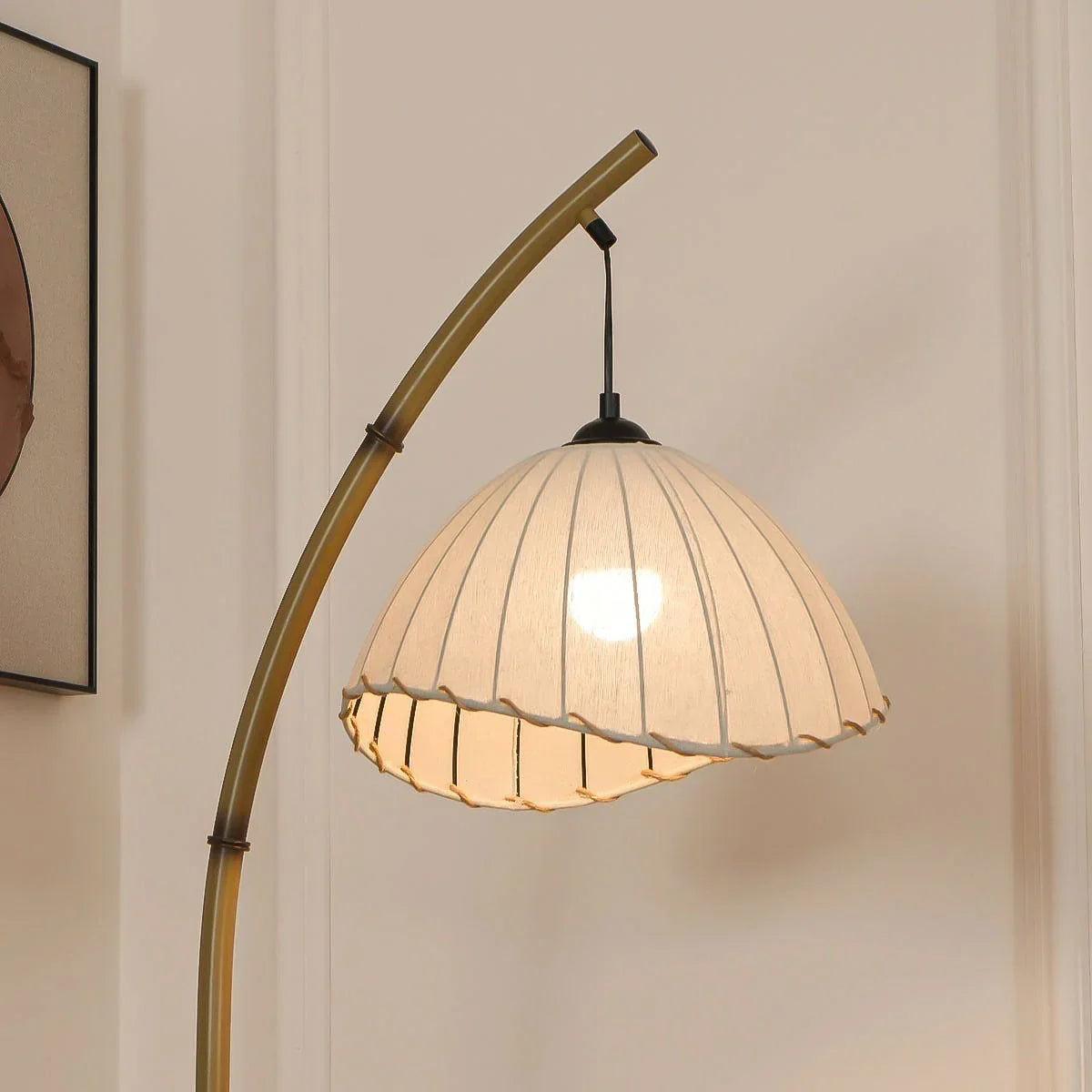 Coastal Floor Lamp With Fabric Shade And Bamboo Finish