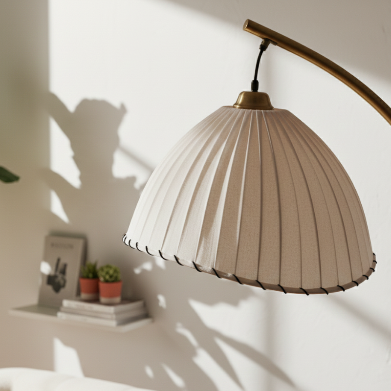 Coastal Floor Lamp With Fabric Shade And Bamboo Finish