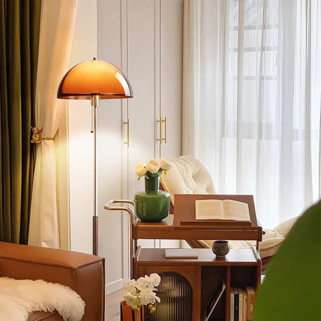 Contemporary Floor Lamp With Acrylic Globe In Dark Brown For Warm Ambience