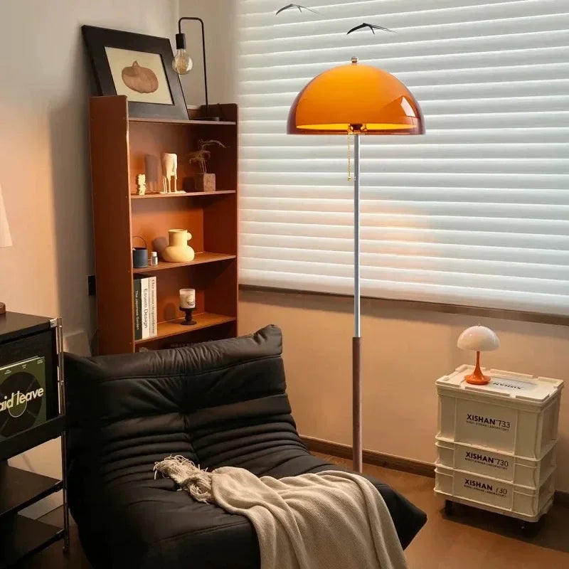 Contemporary Floor Lamp With Acrylic Globe In Dark Brown For Warm Ambience