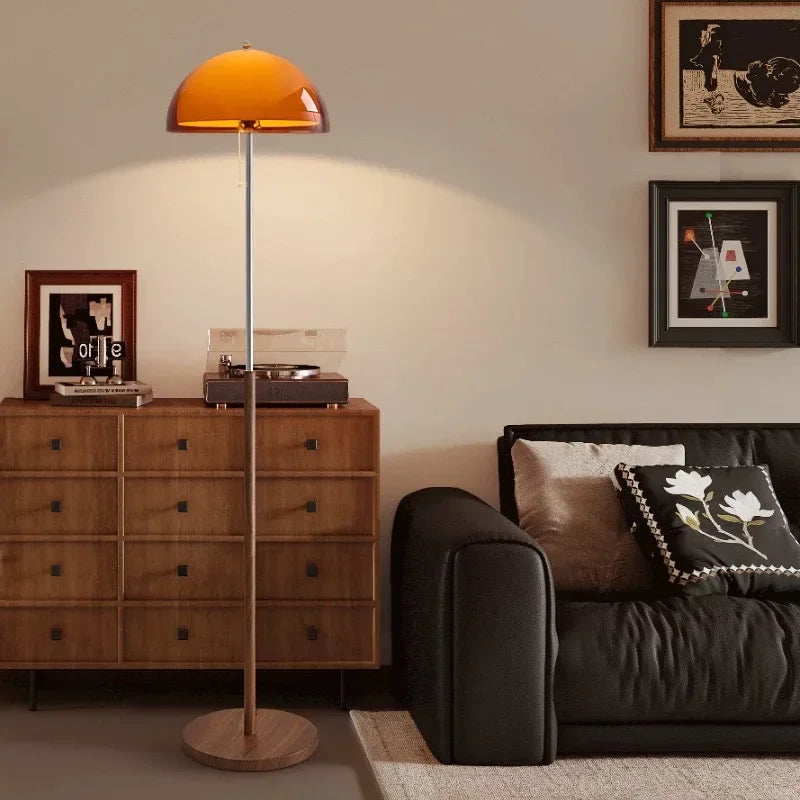 Contemporary Floor Lamp With Acrylic Globe In Dark Brown For Warm Ambience