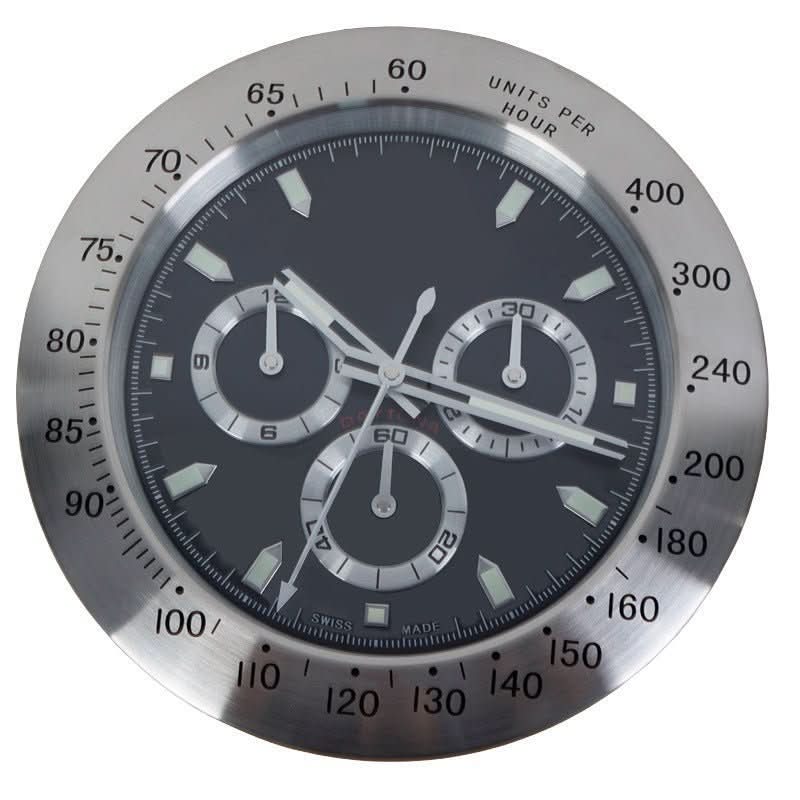 NovaTime 33 cm Silent Wall Clock — Stainless Steel Frame, Luminous Hands