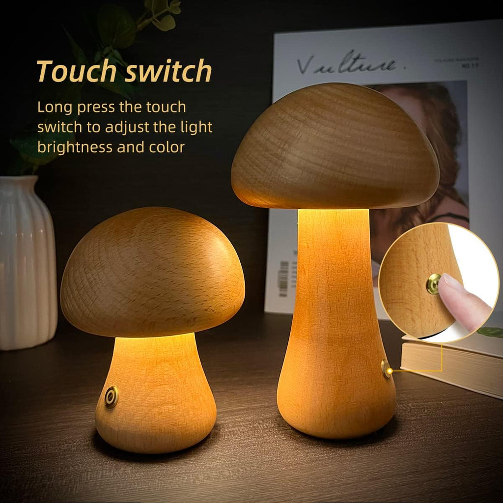 SylvaLamp Wooden Mushroom LED Night Light With Touch Switch