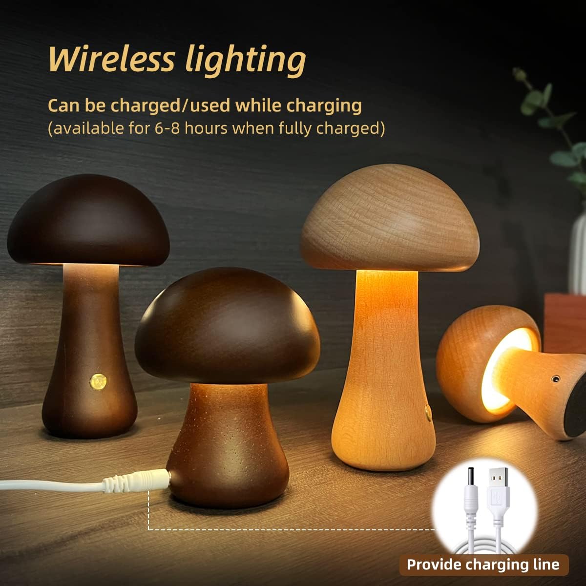 SylvaLamp Wooden Mushroom LED Night Light With Touch Switch