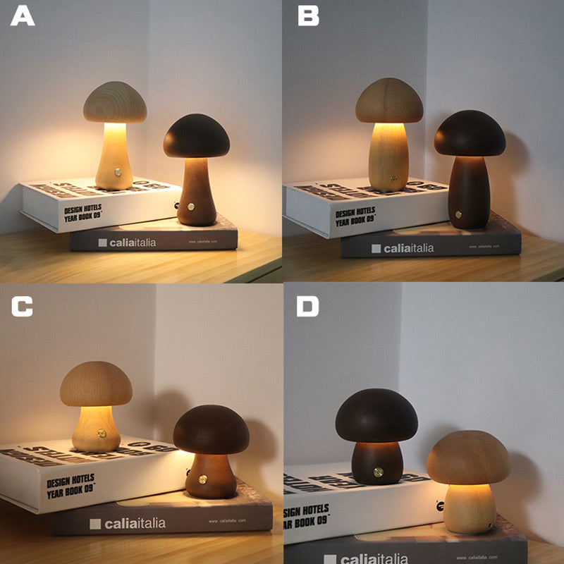 SylvaLamp Wooden Mushroom LED Night Light With Touch Switch