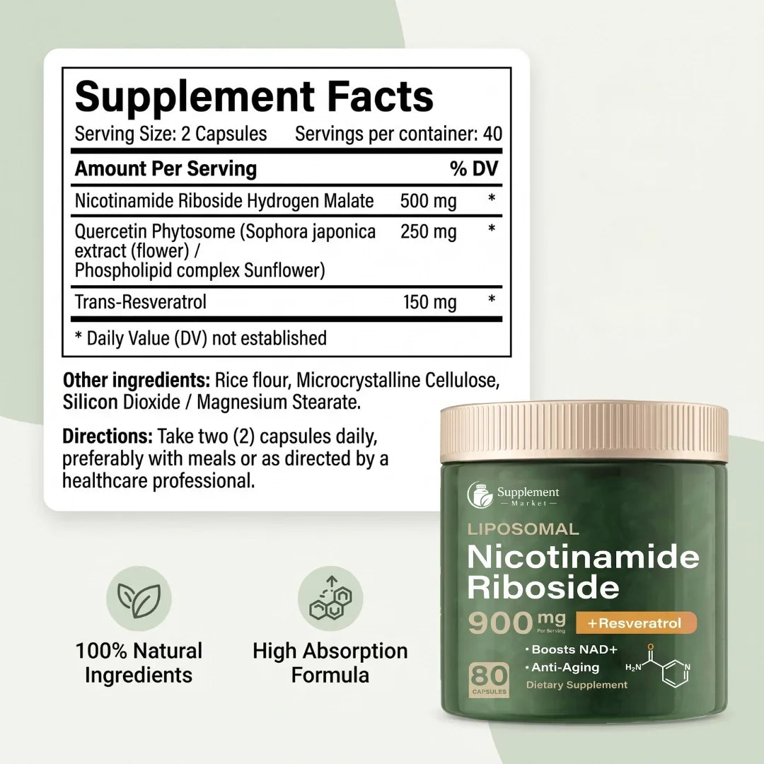 NAD+ Nicotinamide Riboside 900 mg: alimenta l’energia cellulare e favorisce un invecchiamento sano