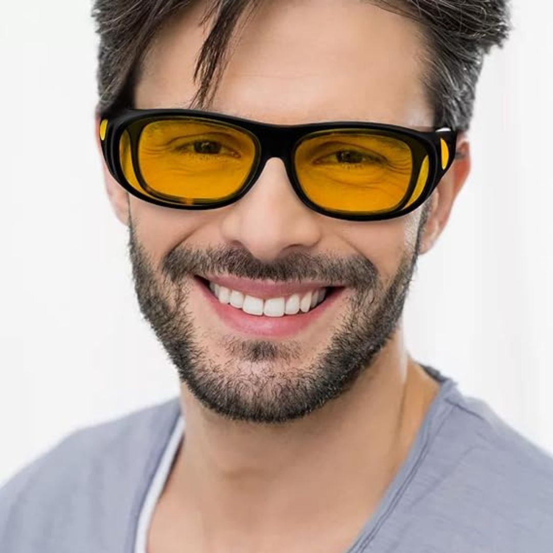 NoctiView éjszakai szemüveg — HD-lencsék, tükröződésvédelem, sárga árnyalatú, nagy kontrasztú optika