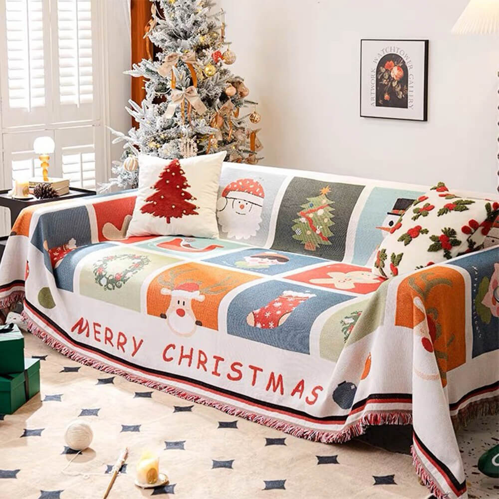 SnowHaven お手入れ簡単なクリスマス用ソファカバー — 伸縮性のあるフィット感