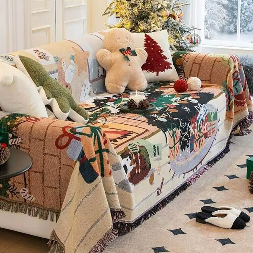 SnowHaven お手入れ簡単なクリスマス用ソファカバー — 伸縮性のあるフィット感