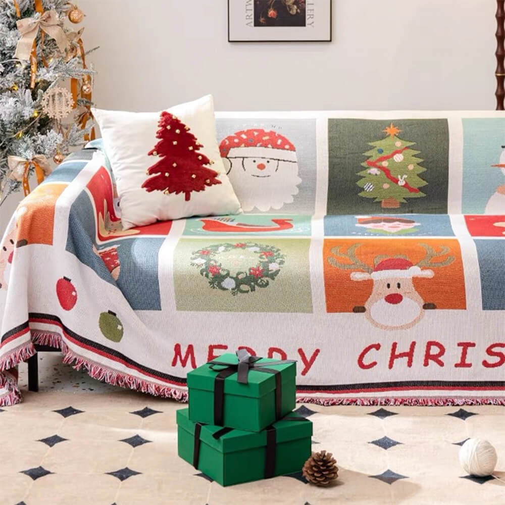 SnowHaven お手入れ簡単なクリスマス用ソファカバー — 伸縮性のあるフィット感