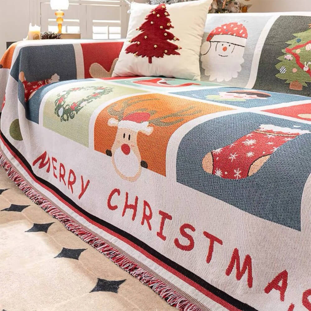 SnowHaven お手入れ簡単なクリスマス用ソファカバー — 伸縮性のあるフィット感