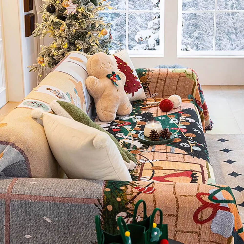 SnowHaven お手入れ簡単なクリスマス用ソファカバー — 伸縮性のあるフィット感