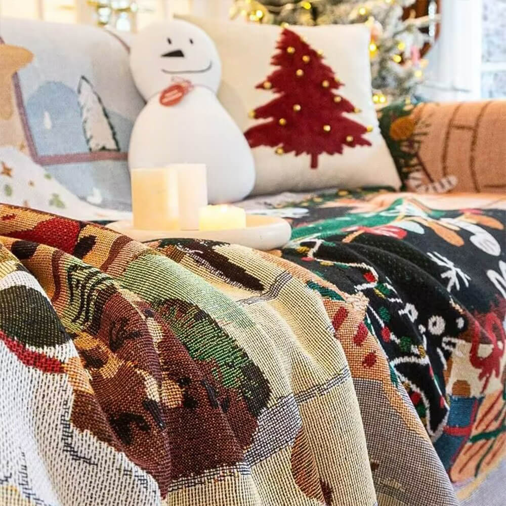 SnowHaven お手入れ簡単なクリスマス用ソファカバー — 伸縮性のあるフィット感
