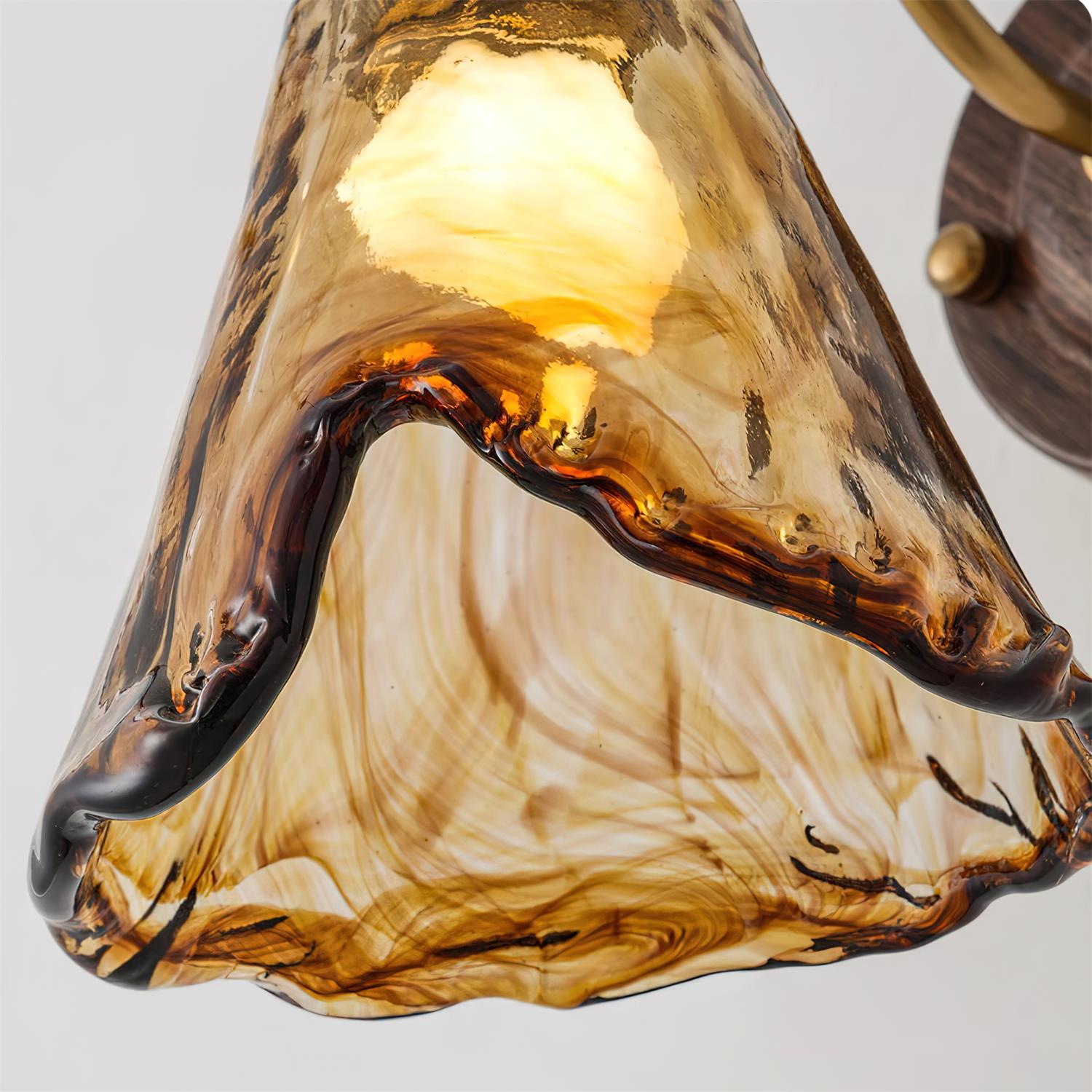 Wall Lamp Amber Glass Shade Walnut Gold Vintage Modern Sconce | ventumra