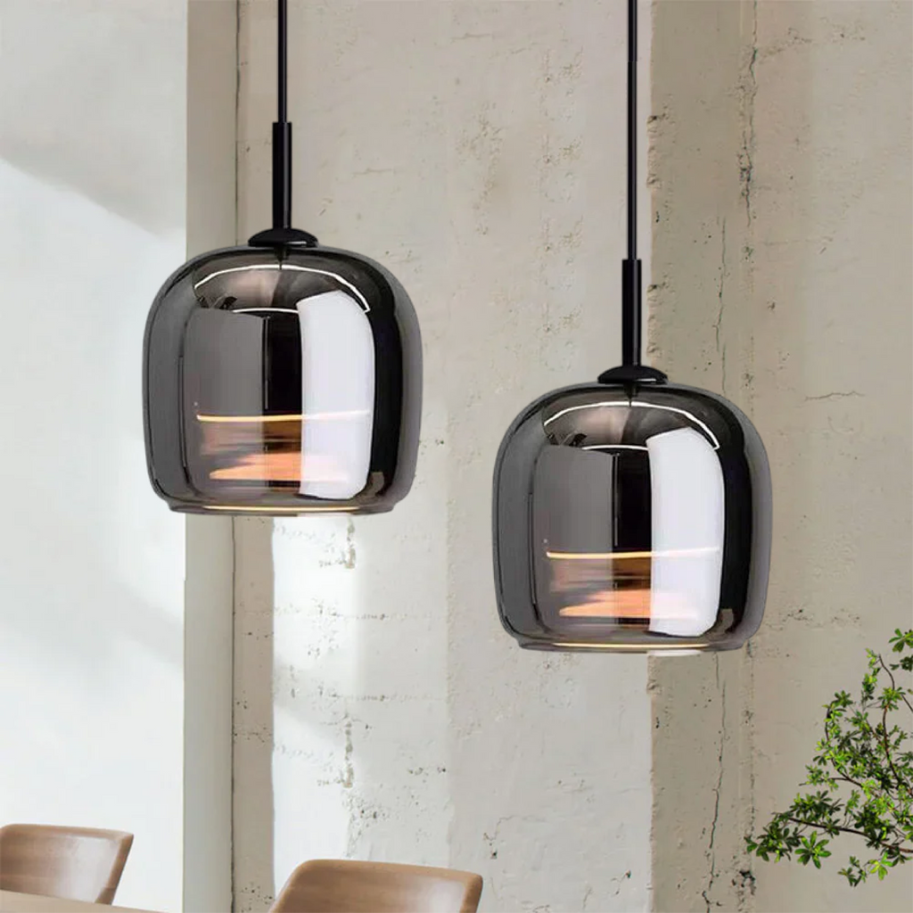 Nymera Black Glass Pendant Light Featuring Ambient LED Glow