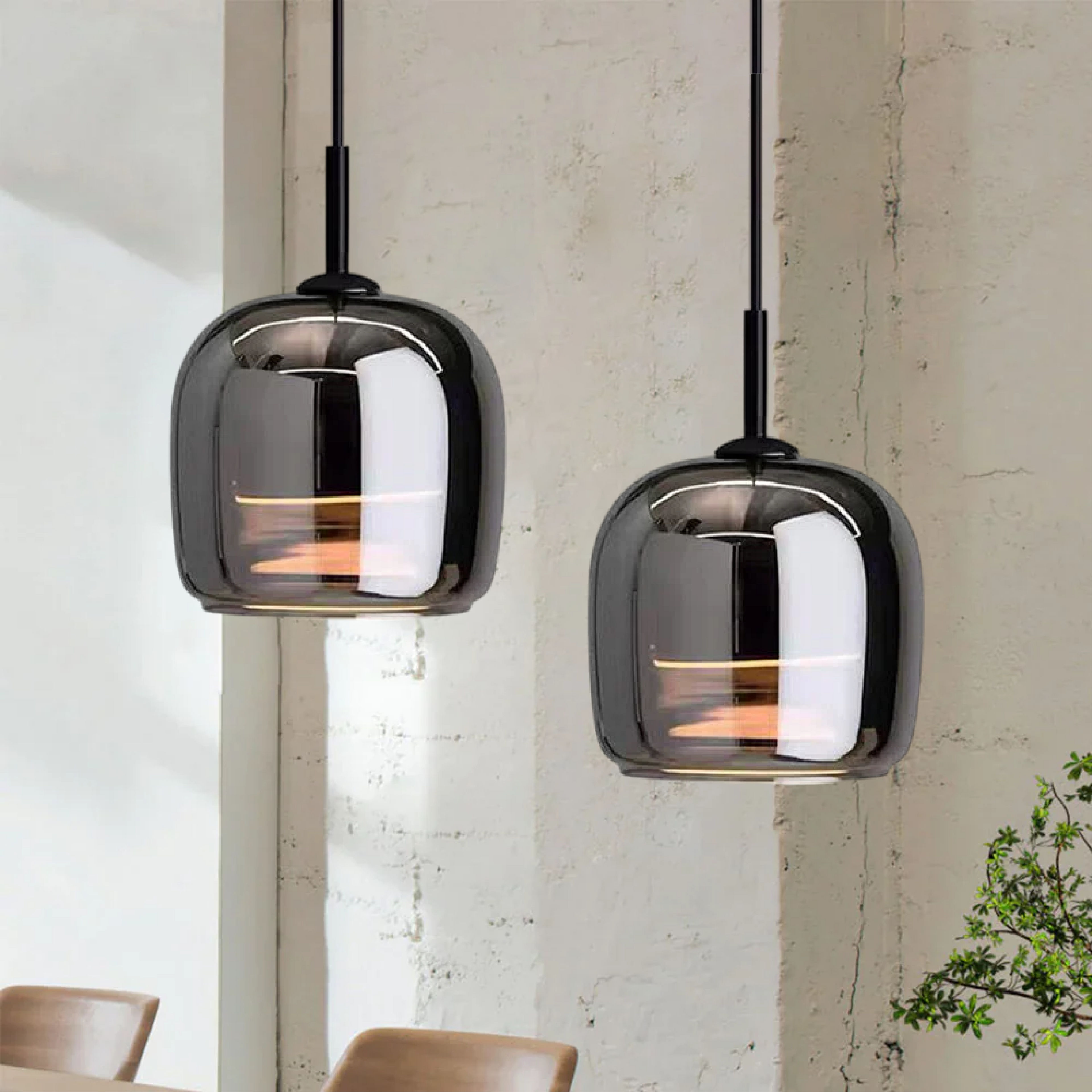 Nymera Black Glass Pendant Light Featuring Ambient LED Glow