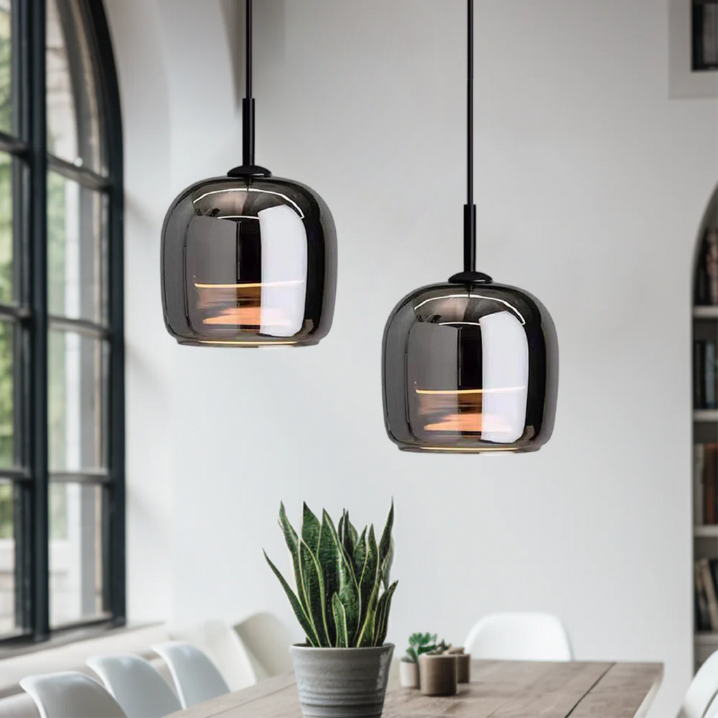 Nymera Black Glass Pendant Light Featuring Ambient LED Glow