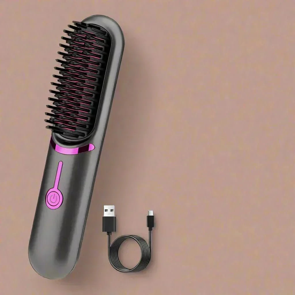 NovaGlow Cordless Straightening Brush — Rechargeable, Lightweight Travel Styler