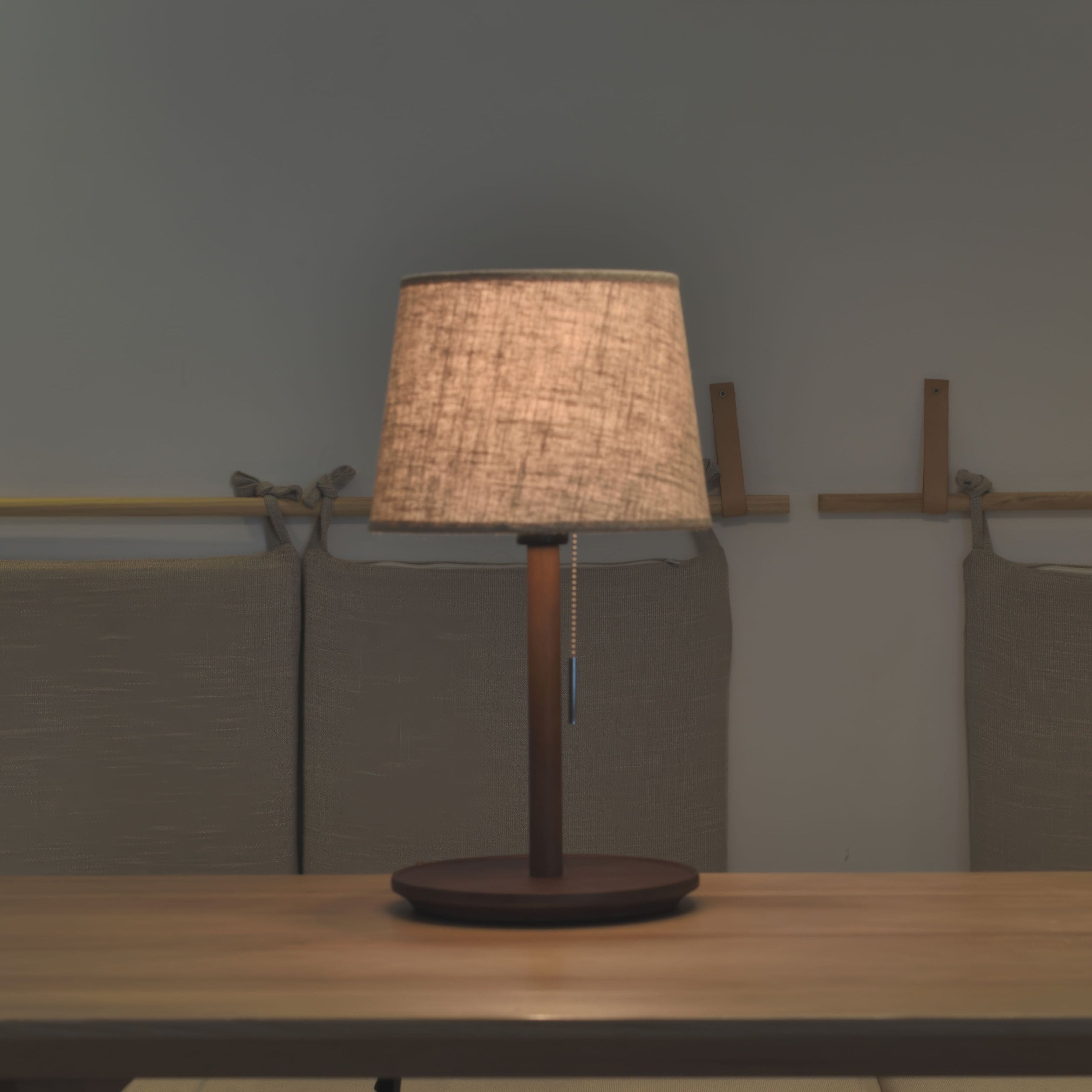 Halden Nordic Walnut LED Lamp With Luxury Fabric Shade